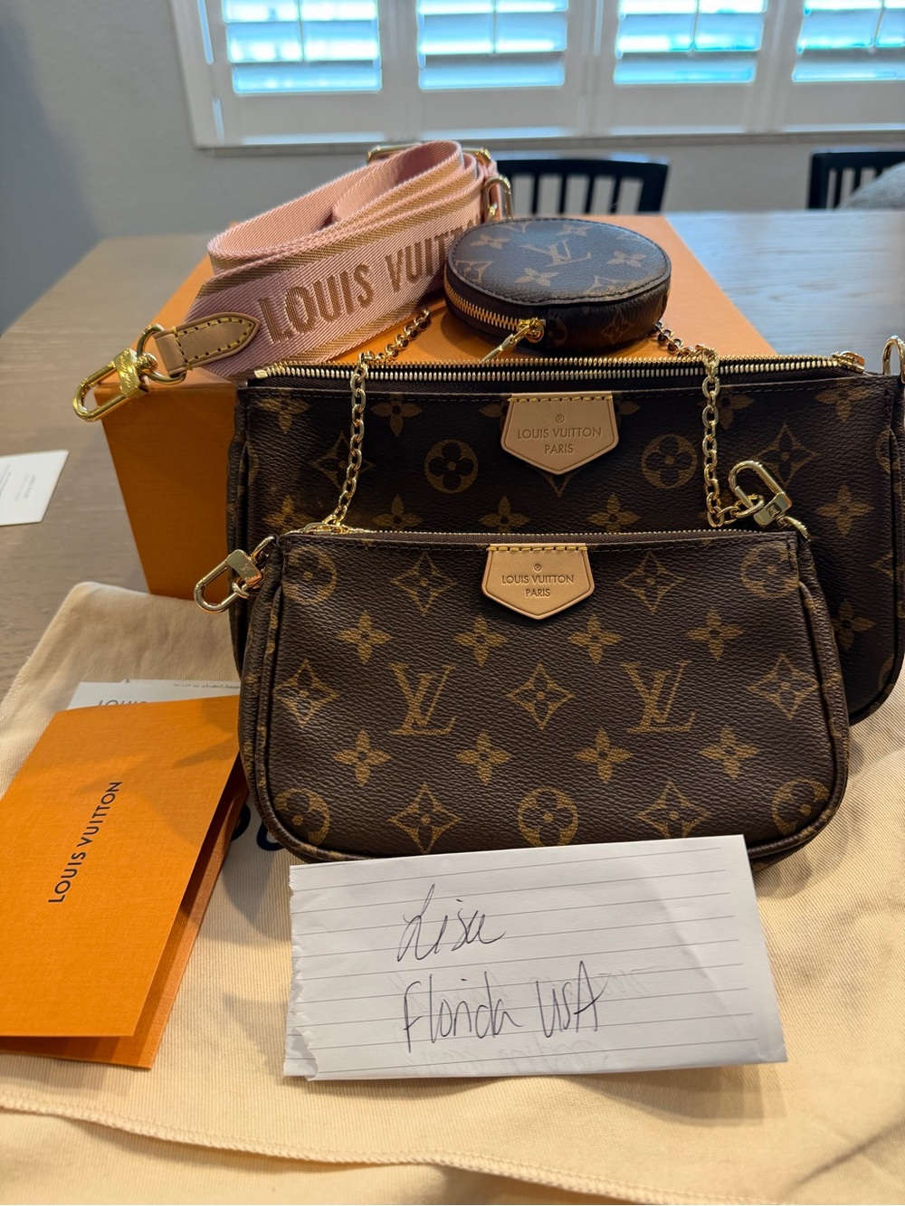 Louis Vuitton Monogram Multi Pochette with Pink Strap NIB